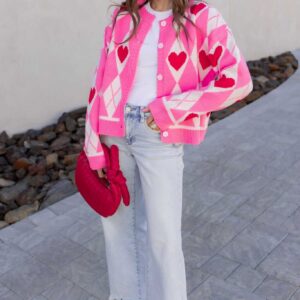 Rose Heart Pattern Knit Cardigan