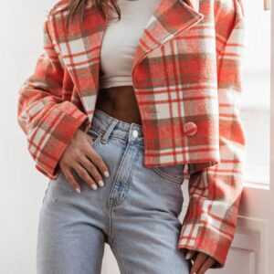 Green Plaid Cropped Lapel Jacket