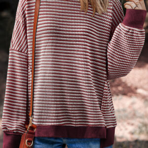 Red Stripe Colorblock Knit Pullover
