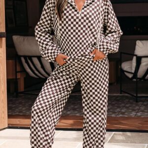 Plaid Checkered Hoodie and Pants Lounge Set