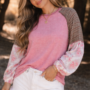 Floral Plaid Long Sleeve Oversized Top