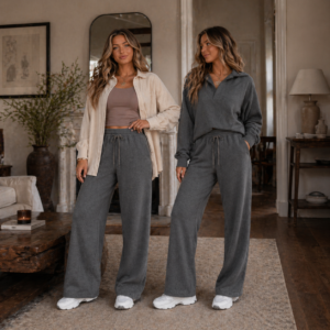 Medium Grey Collared V-Neck Pullover Lounge Set
