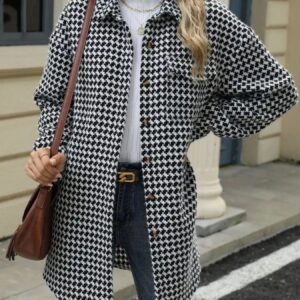 Black Houndstooth Button-Up Coat