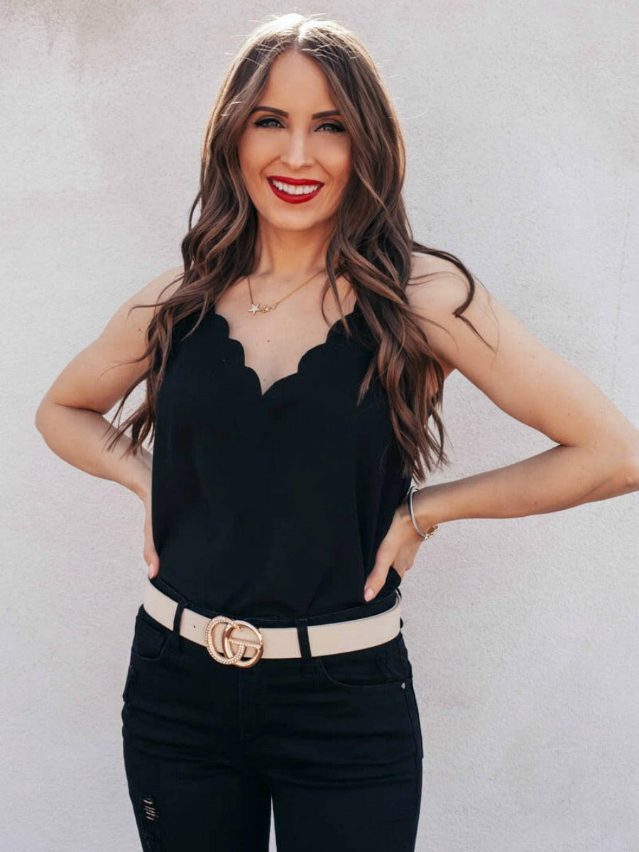Grey Scallop Trim Sleeveless Tank Top - Image 17