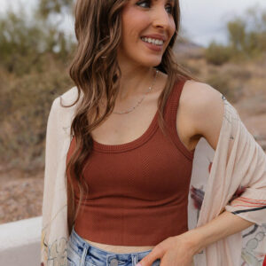 Chili Oil Ribbed Crew Neck Sleeveless Tank Top