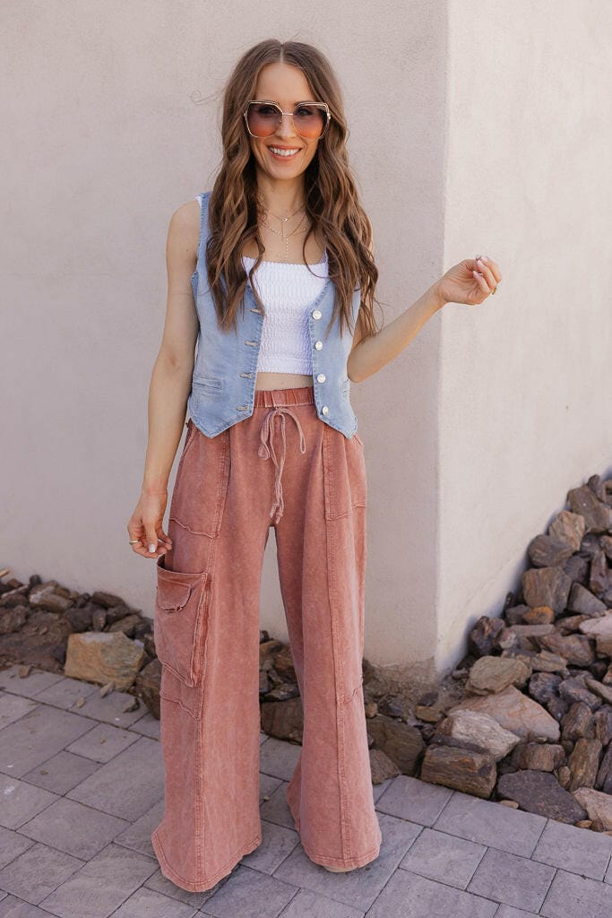 Blue Denim Button-Up Draped V-Neck Vest - Image 3