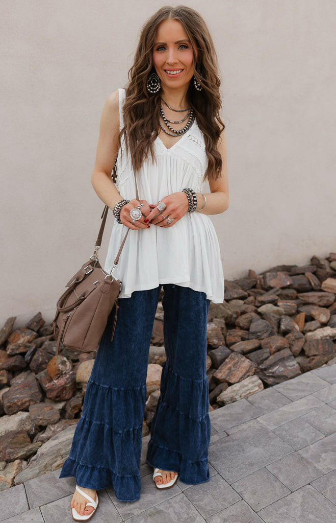 Coral Orange Knit Lace Ruffle Draped Tank Top - Image 4
