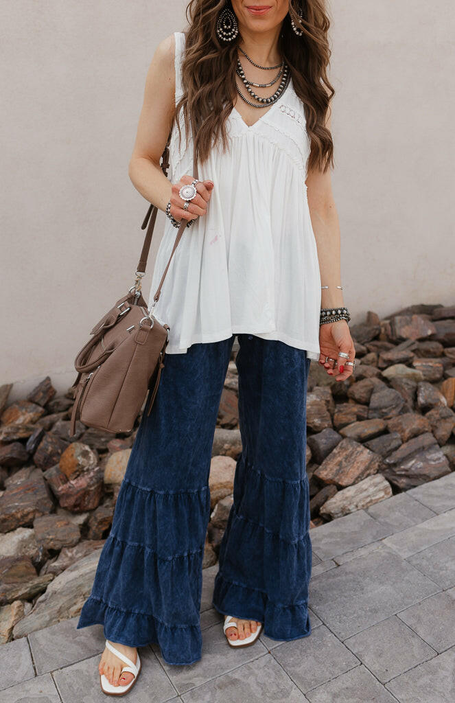 Coral Orange Knit Lace Ruffle Draped Tank Top - Image 6