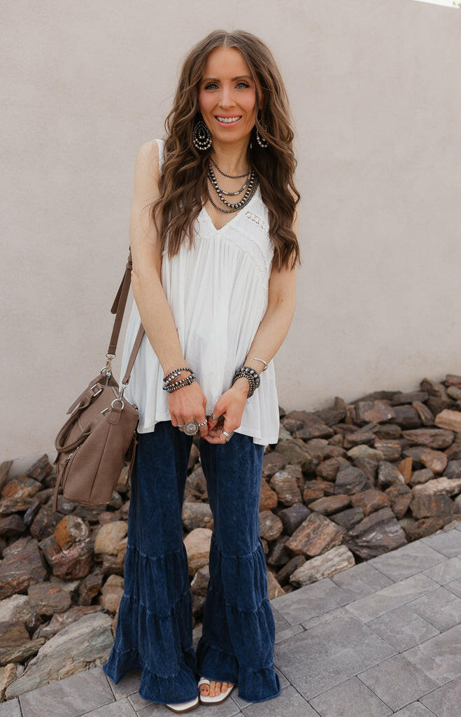 Coral Orange Knit Lace Ruffle Draped Tank Top - Image 2