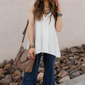 Coral Orange Knit Lace Ruffle Draped Tank Top