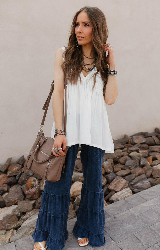 Coral Orange Knit Lace Ruffle Draped Tank Top