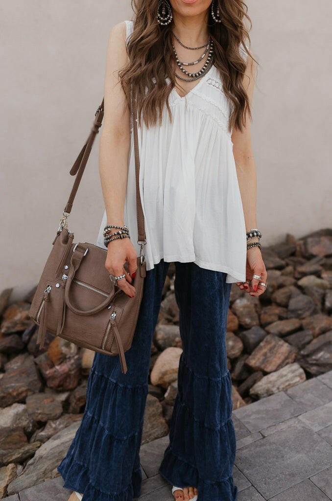 Coral Orange Knit Lace Ruffle Draped Tank Top - Image 5