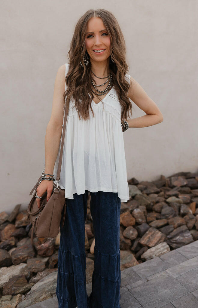 Coral Orange Knit Lace Ruffle Draped Tank Top - Image 3