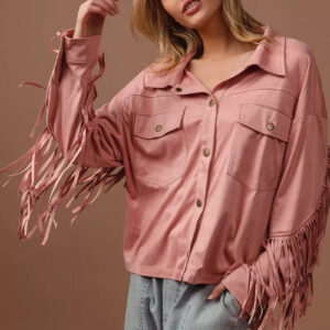Blush Suede Fringe Long Sleeve Jacket