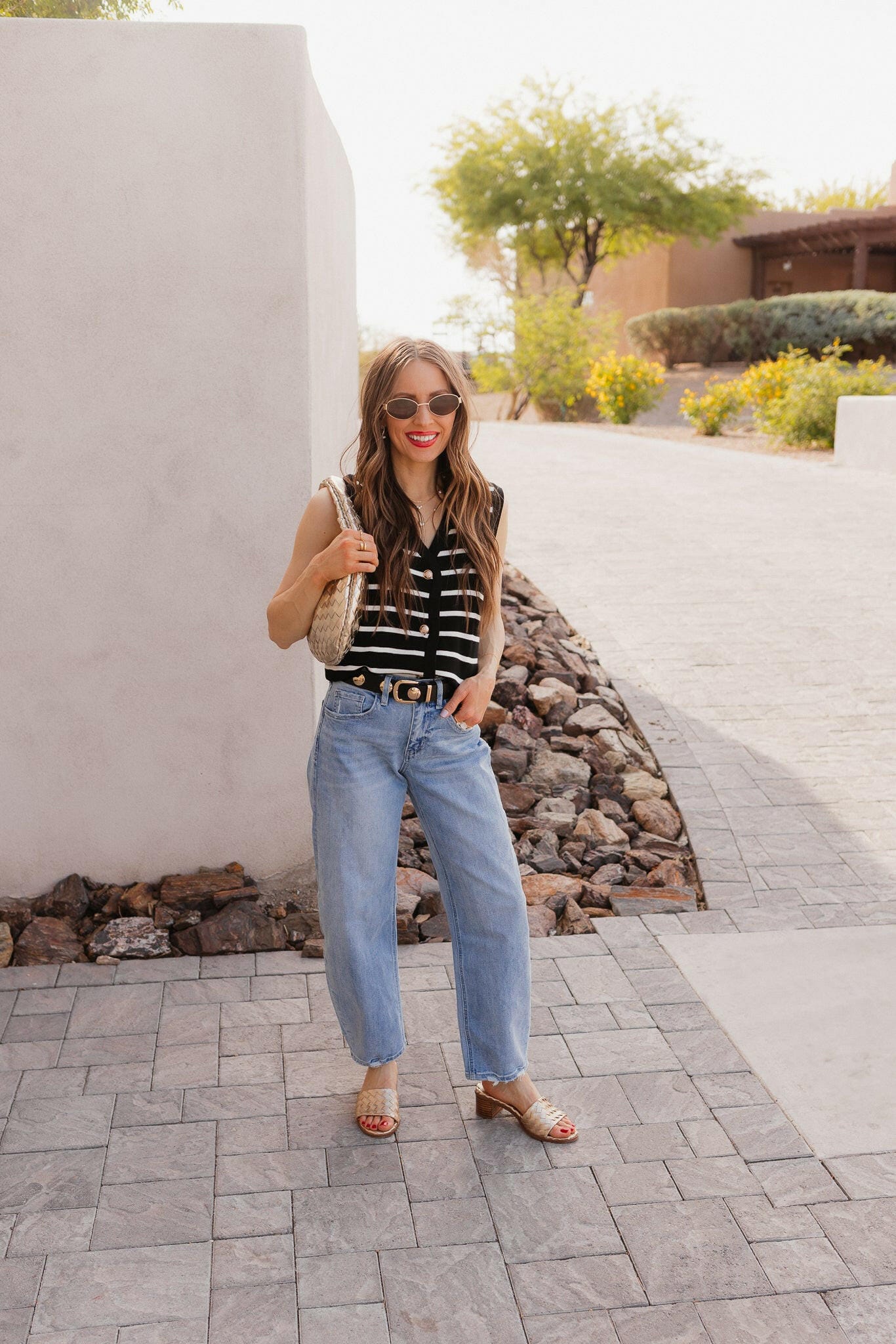 White Knit Striped Button-Front V-Neck Tank Top - Image 27