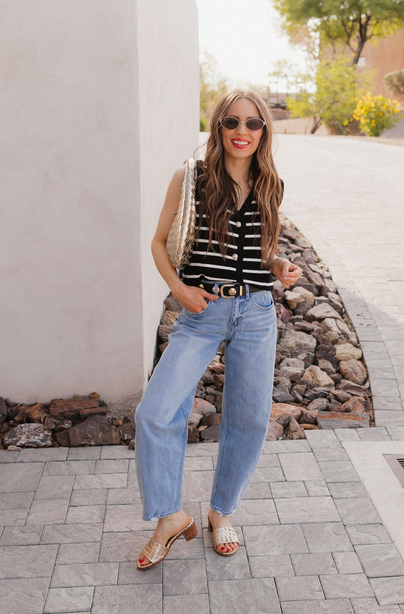 White Knit Striped Button-Front V-Neck Tank Top - Image 25