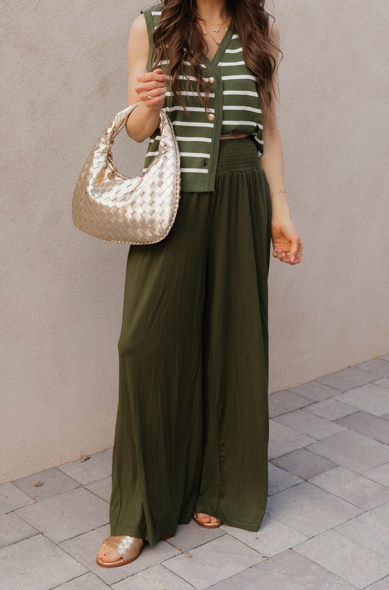 White Knit Striped Button-Front V-Neck Tank Top - Image 54