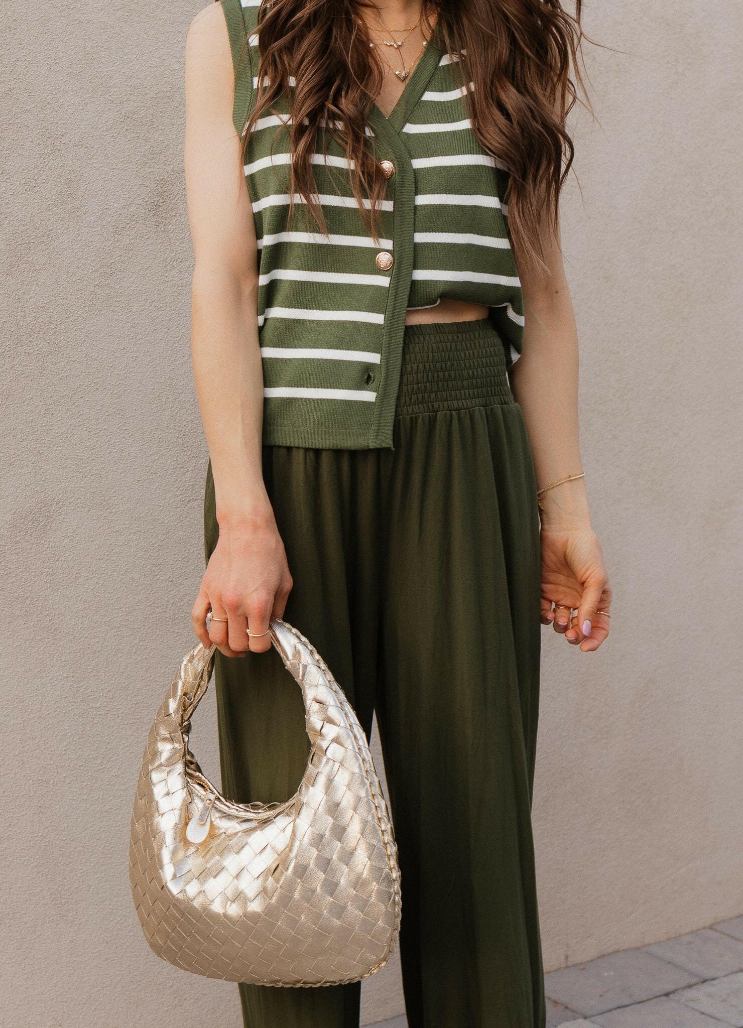White Knit Striped Button-Front V-Neck Tank Top - Image 55